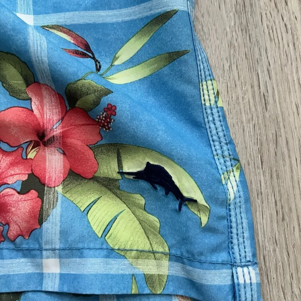 Tommy Bahama Board Shorts Swim Trunks Mens Size M Relax Blue Tropical Floral 9'
